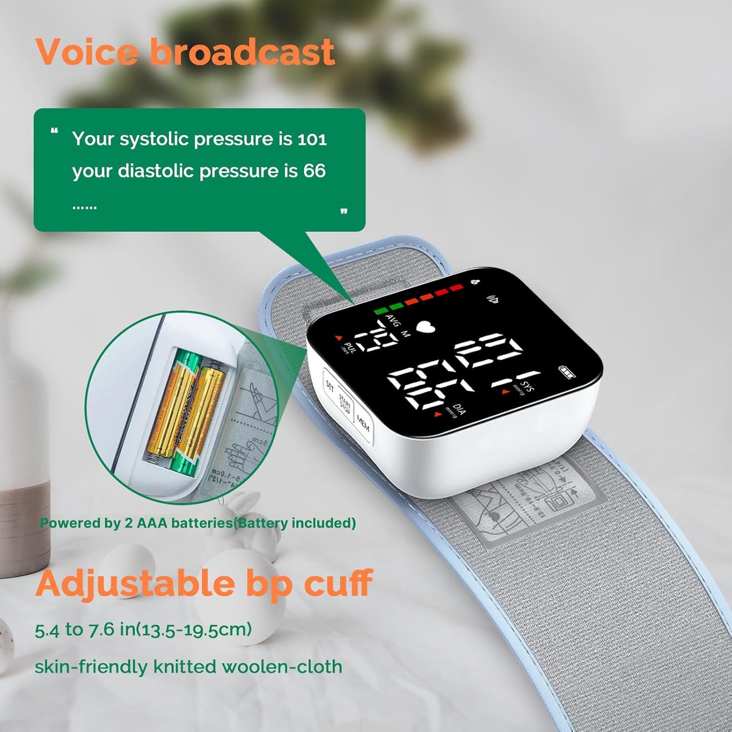 Wrist Blood Pressure Monitor - Automatic Talking Digital Cuff with LED Display | Adjustable for Home Health Care