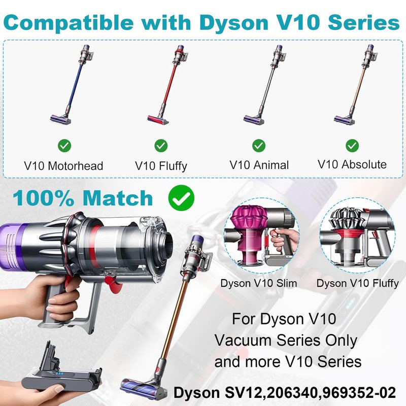 YDDL 6000mAh V10 Battery Replacement for Dyson, 25.2V V10 Battery for Dyson V10 Animal V10 Absolute V10 Fluffy V10 Motorhead Cordless Stick Vacuum Cleaner (NOT FIT SV10)