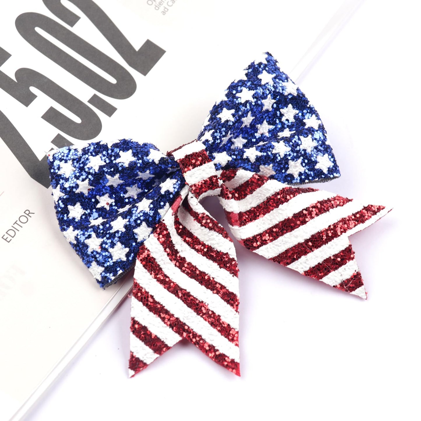 Totelux 4th of July Bows Hair Clips Glitter Cheer Bow Hairpin Ponytail Holder American Flag Star Hair Barrettes for Women Girls Independence Day Patriotic Hair Accessories