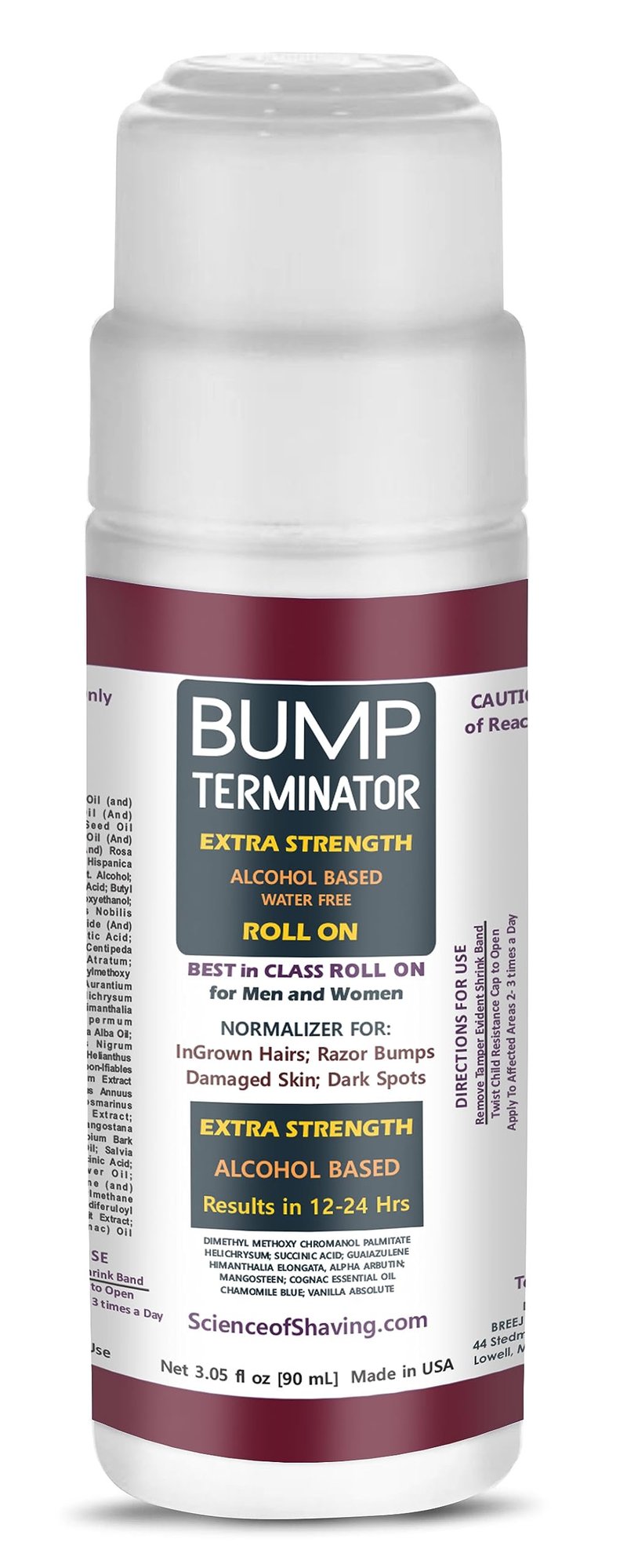 BUMP Terminator EXTRA STRENGTH, Fast Acting, Alcohol BASED, Water Free Anti Razor Bumps, Ingrown Hair, Skin Treatment for Face, Neck, Bikini Area, Legs & Back Of Head Bumps Remover, Unisex Roll On