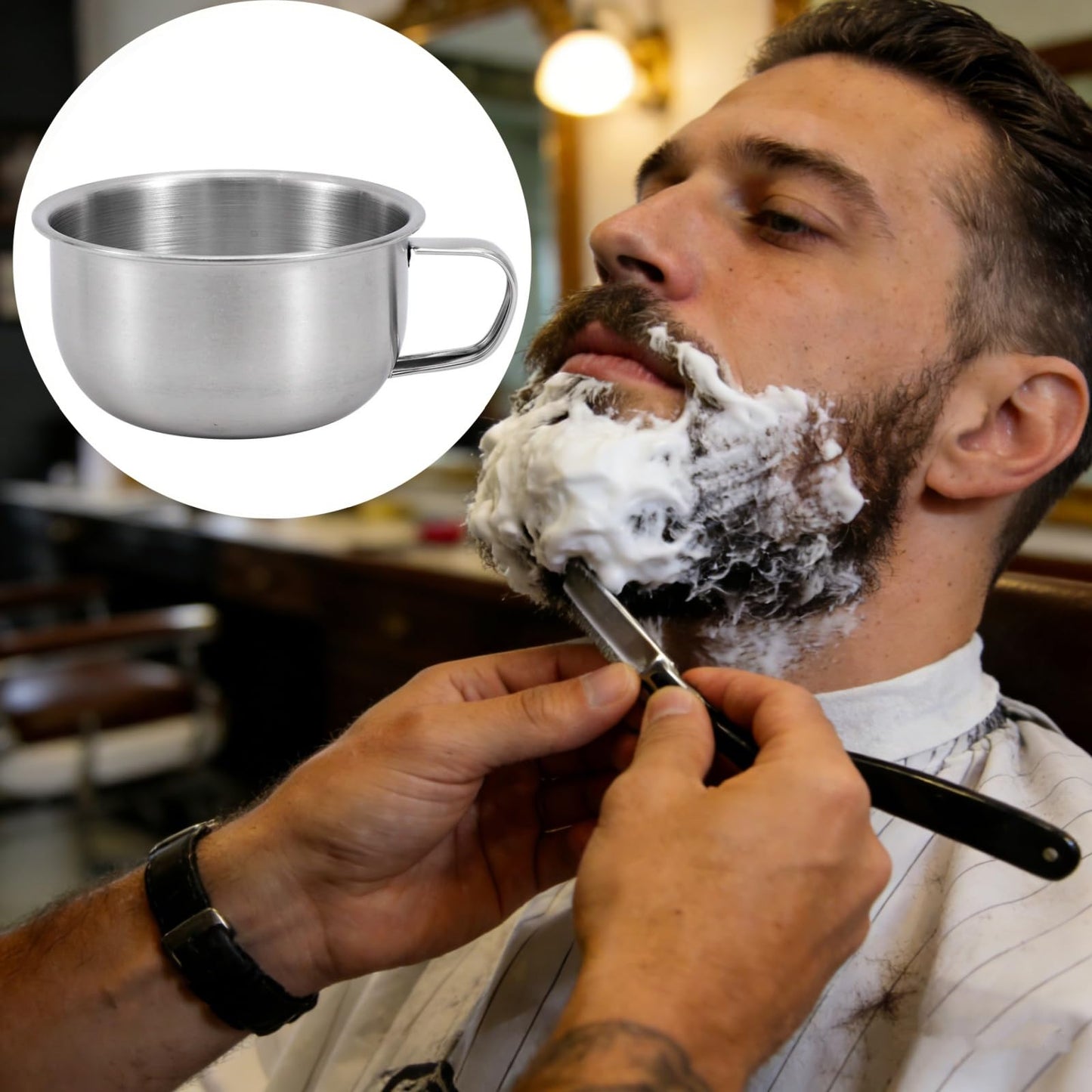 shjaywmda 2Pcs Shaving Lather Bowl Premium Stainless Steel Grooming Mug Shaving Bowl Cup with Handle for Beard Care and Traditional Grooming Rituals