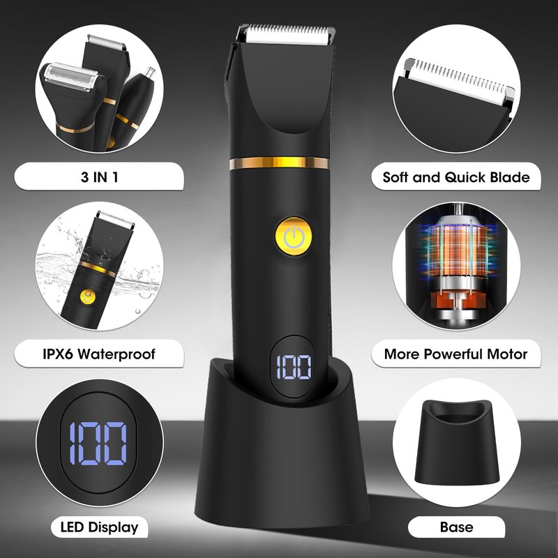 Zesuti Manscape Body Hair Trimmer for Men: Pubic Hair Trimmer, 3 in 1 Versatile Electric Shaver for Groin,Face,Beard,Nose,Waterproof Body Groomer with Ceramic Blades, Mens Gifts