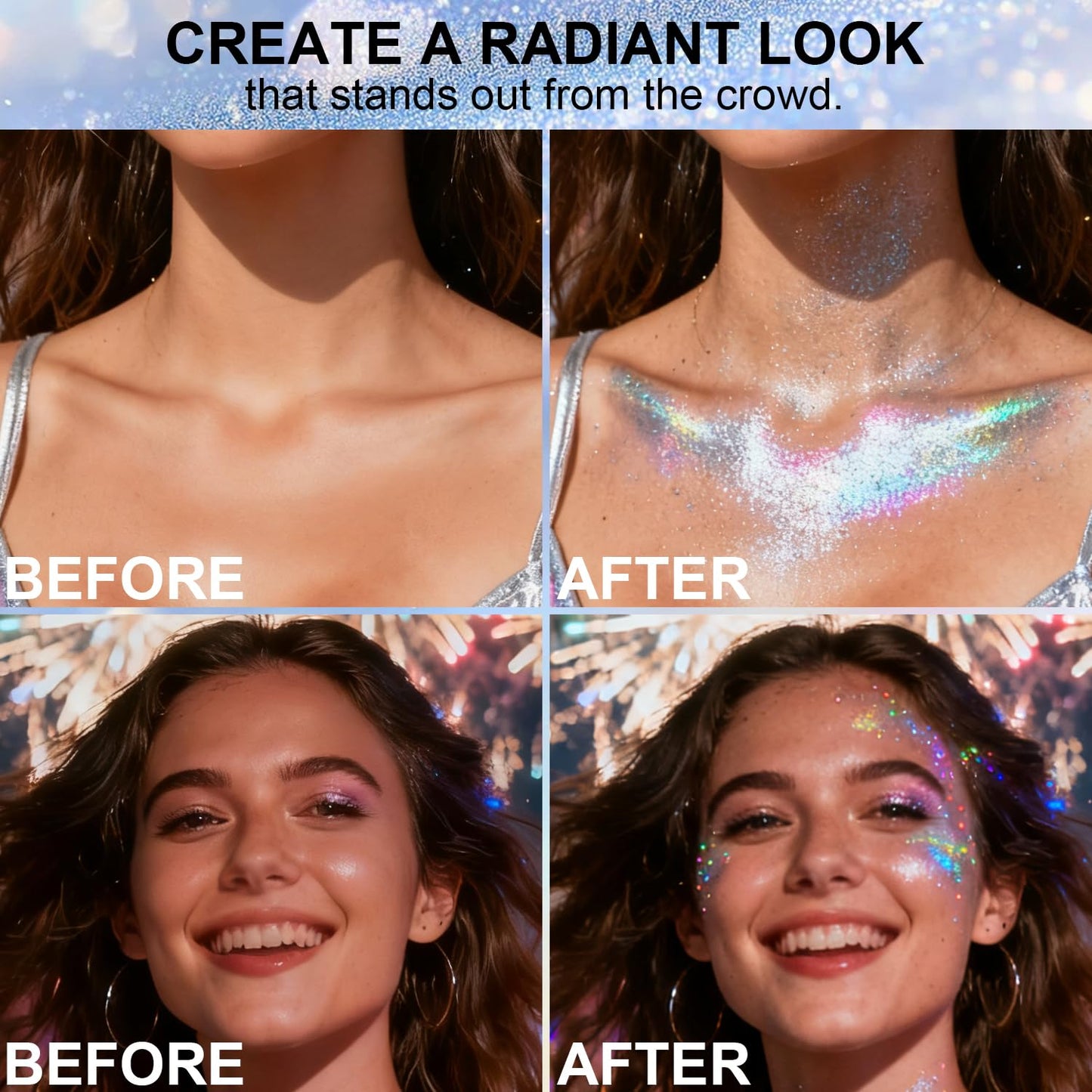 Glitter Spray, Ultra Fine Sparkle Resin Glitter Powder, Long Lasting Shimmer for Hair Body Makeup, Rave Festival Prom, DIY Crafts Clothes Accessories(Glint-Rainbow)