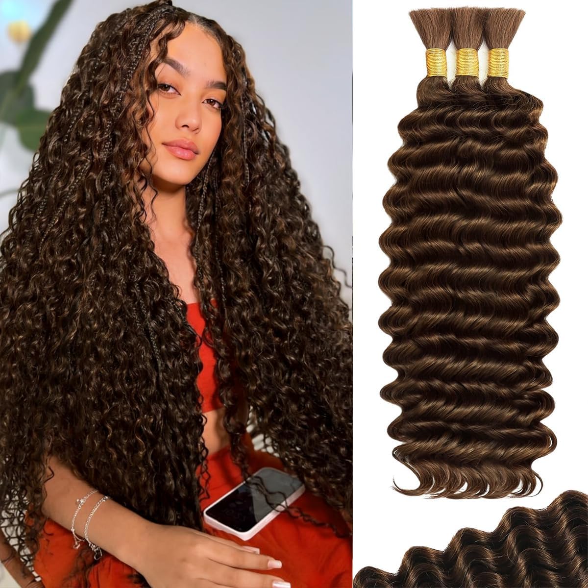 Boho Blonde Human Braiding Hair - 120g Curly Deep Wave | 14-Inch Bulk for Knotless Braids