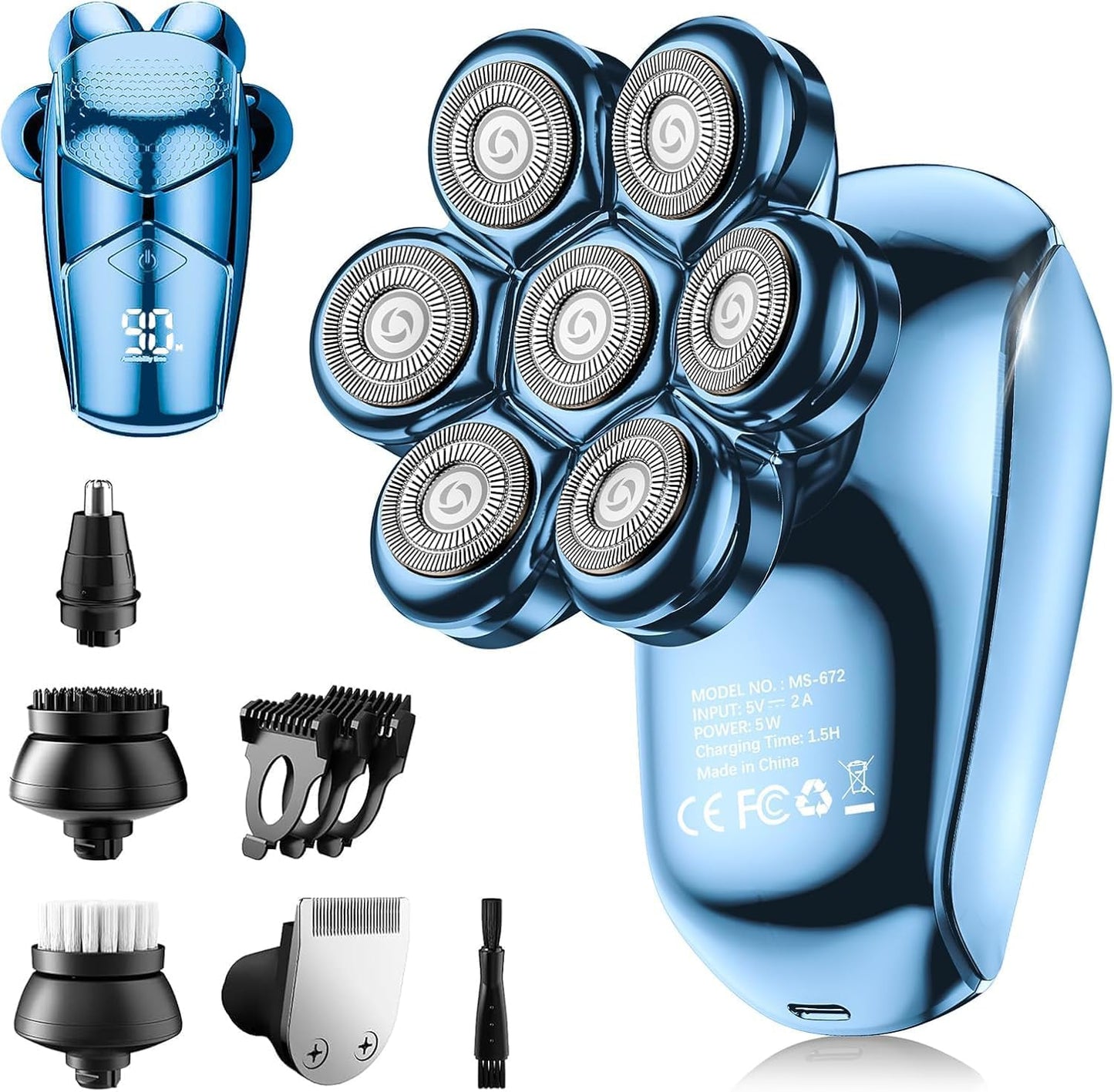 Head Shaver for Bald Men - 5-in-1 Electric Razor with IPX7 Waterproof Design | Turbo Speed & Precision Blades - Dark Blue