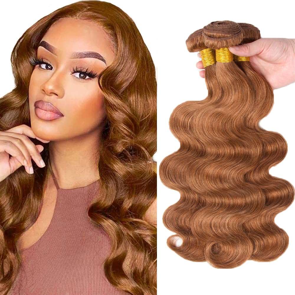 Light Brown Bundles Human Hair 30 Body Wave Bundles 22 24 26 inch 150g Peruvian Grade 8A Virgin Hair 3 Bundle 30 Light Brown Body Wave Bundle