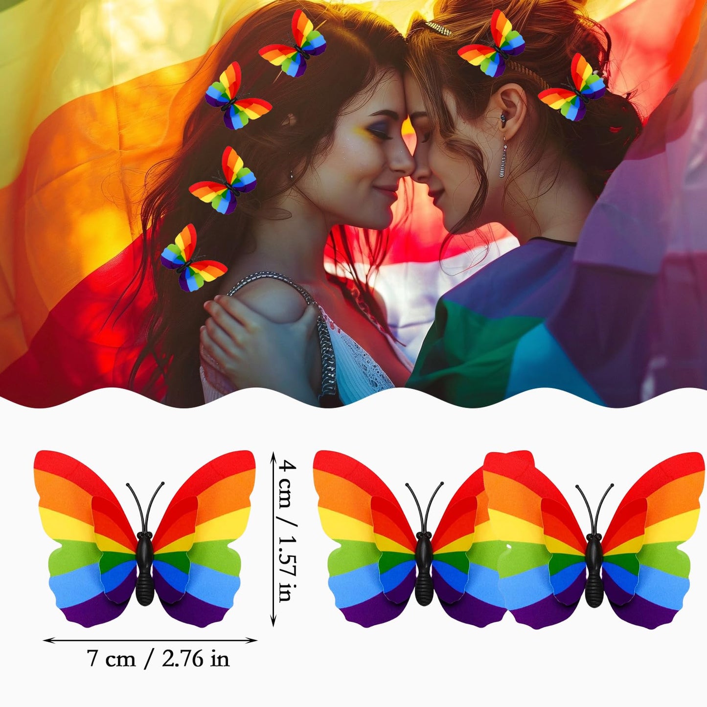 14 Pcs Gay Pride Day Rainbow Butterfly Hair Clip, LGBT Rainbow Butterfly Clips for Women Girls Gay Party Parades Celebrations Hair Decoration