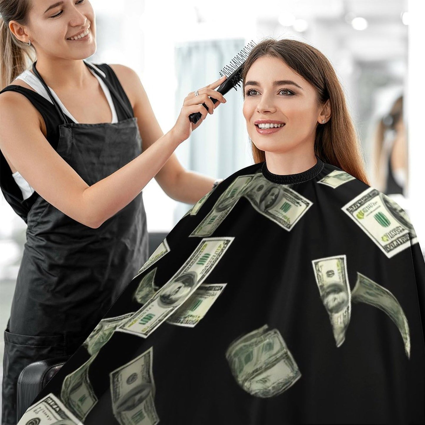Fashion Barber Cape Unisex Hair Cutting Cape with Adjustable Closure Falling Money American Bill Dollars