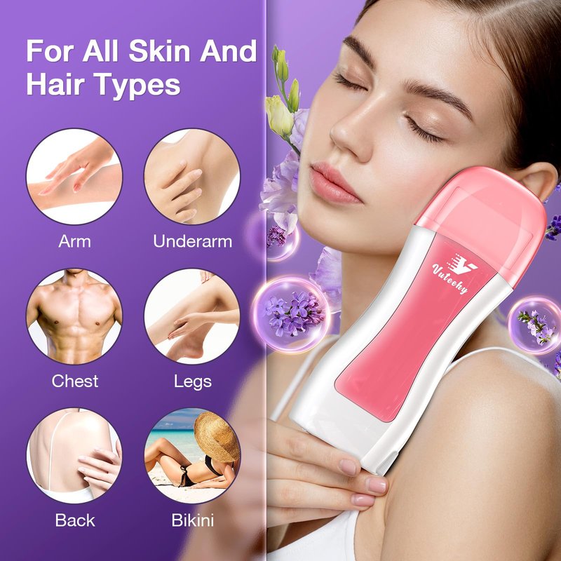 Roll on Wax Kit, Vuteehy Waxing Roller Kit for Hair Removal, Roller Waxing Kit with 2 Wax Cartridges