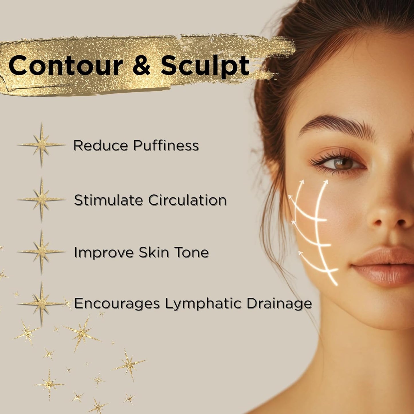 Lymphatic Contour Brush for Face - Gold Sculpting Tool with Soft Bristles | Reduces Puffiness (1 Pack)