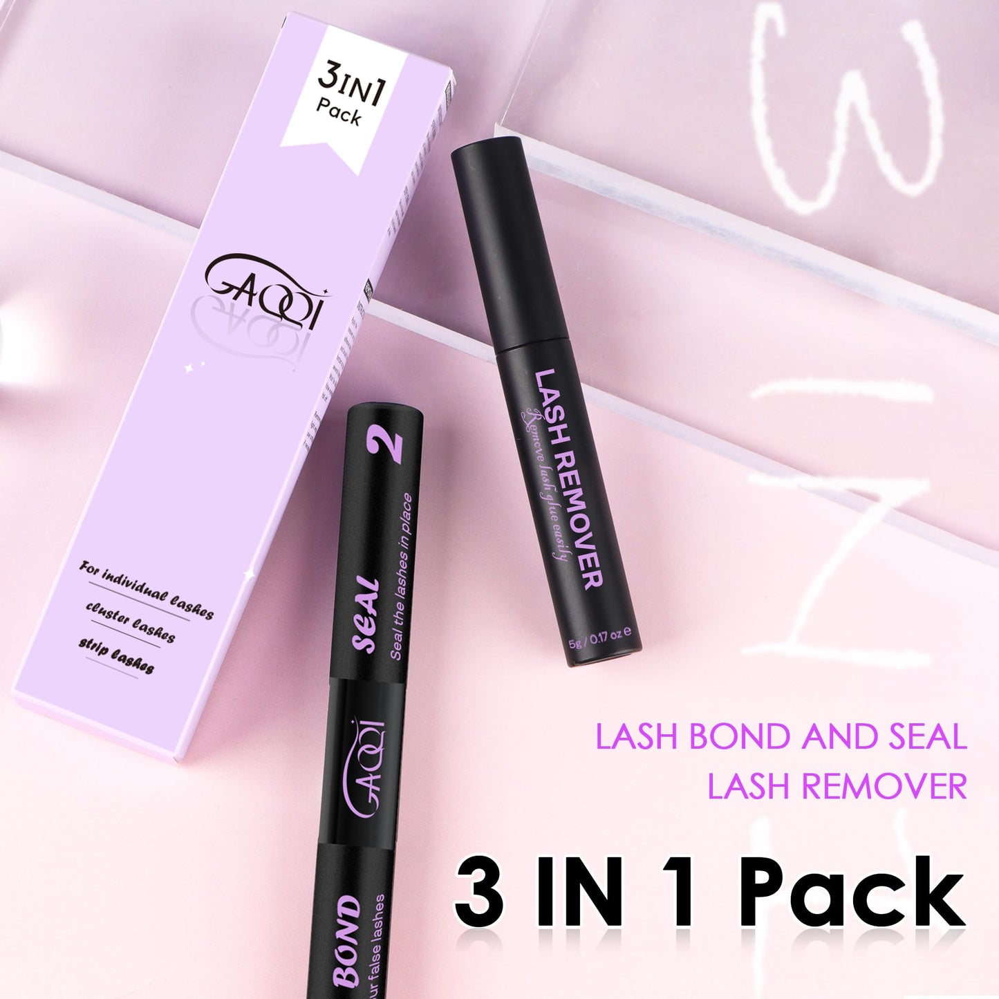 GAQQI Lash Bond and Seal and Remover, Waterproof Lash Clusters Glue Easy to Use 3 in 1 Strong Hold DIY Eyelash Adhesive Kit, Qucik Removal Eyelash Remover, 2 Pcs