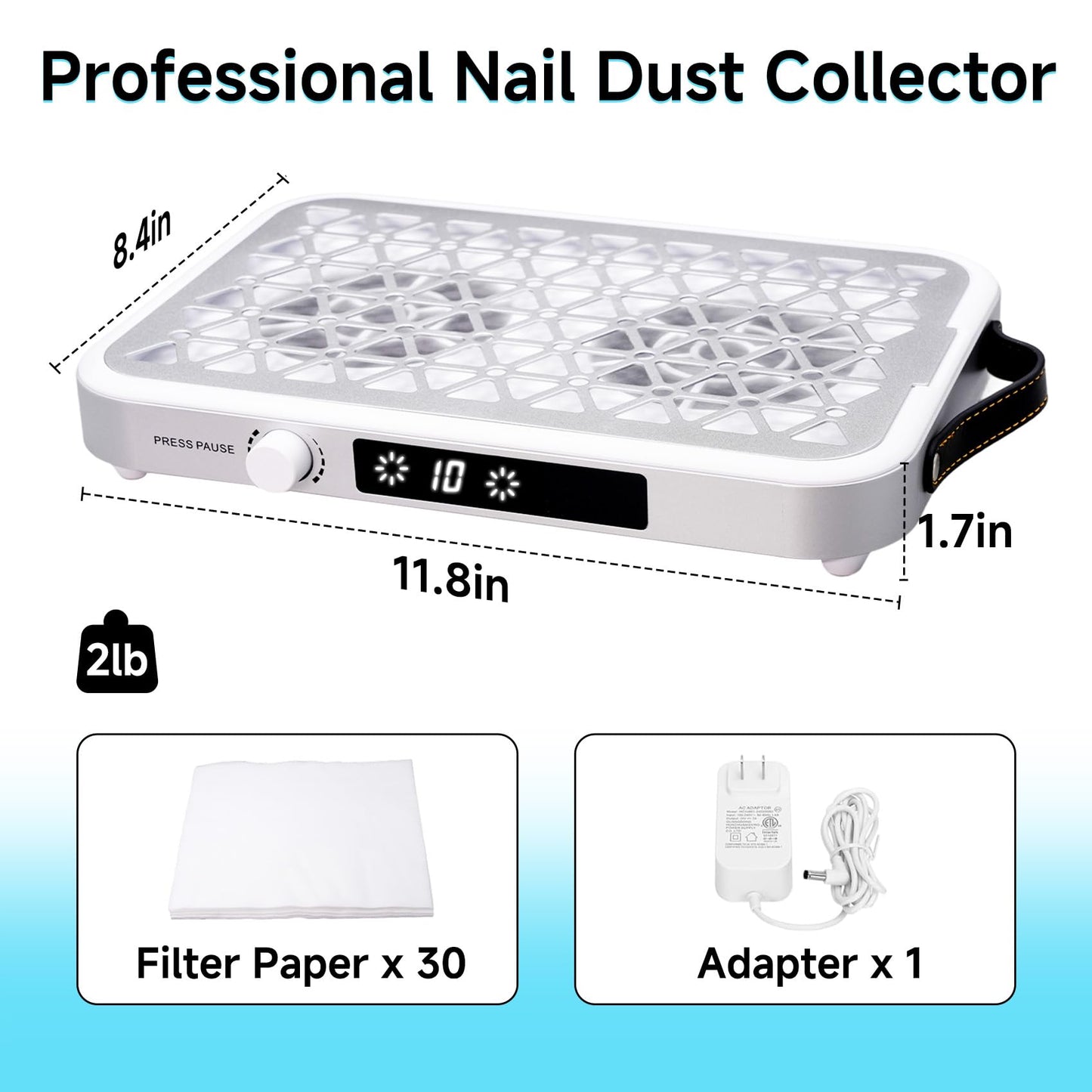 Darella Nail Dust Collector Quiet, 1600PA Professional Nail Vacuum Dust Collector Fan with Dual Turbo Suction, 10-Speed Control, 30 Disposable Filter Papers