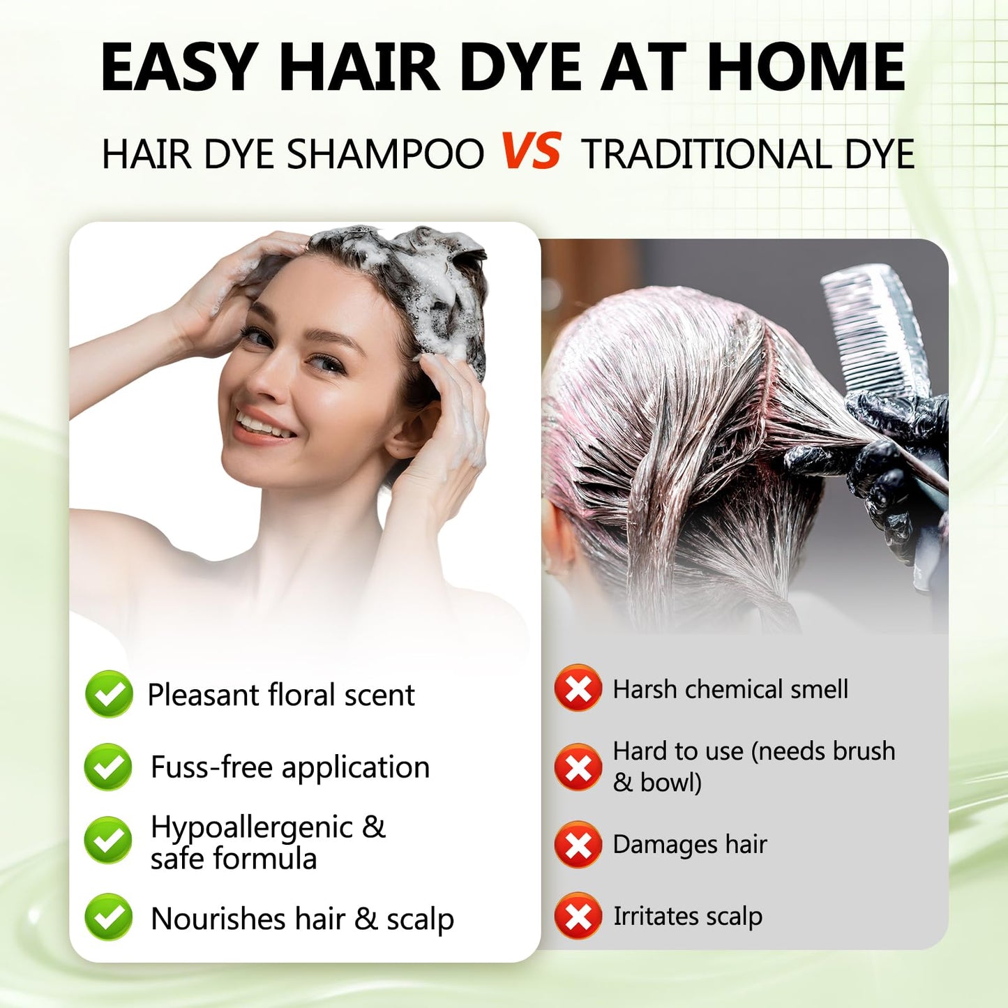 Plantkonw Brown Hair Dye Shampoo, 6 In 1 Semi Permanent Hair Color Shampoo for Gray Coverage, Natural Hair Dye for Women & Men, Ammonia & Paraben Free