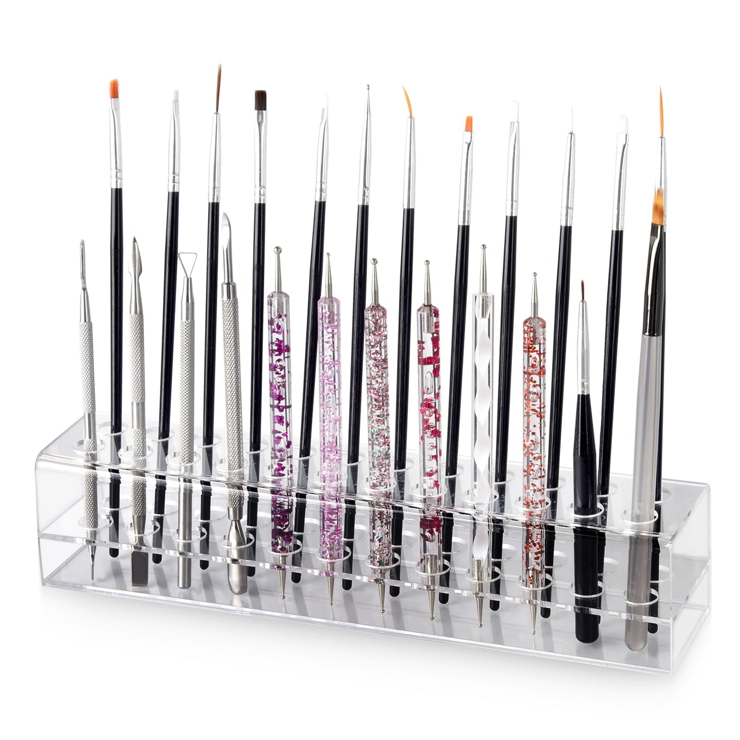 Wiojtry Nail Art Tool Organizer, Nail Brush Holder, Nail Technician Gifts, Storage for Storing Pro Beauty Finger Nailcare Art Kit Tools Makeup Display Case Refillable Container Holder Organization