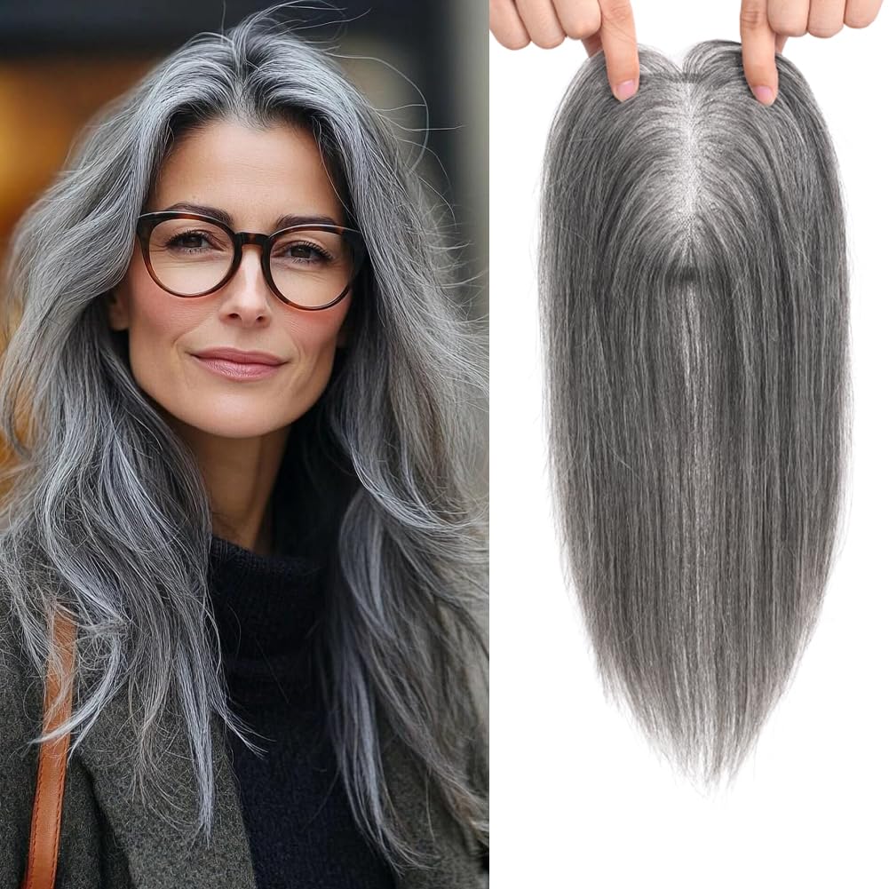 Human Hair Toppers for Women - Medium Brown with Warm Blonde Highlights | 10cm x 12cm