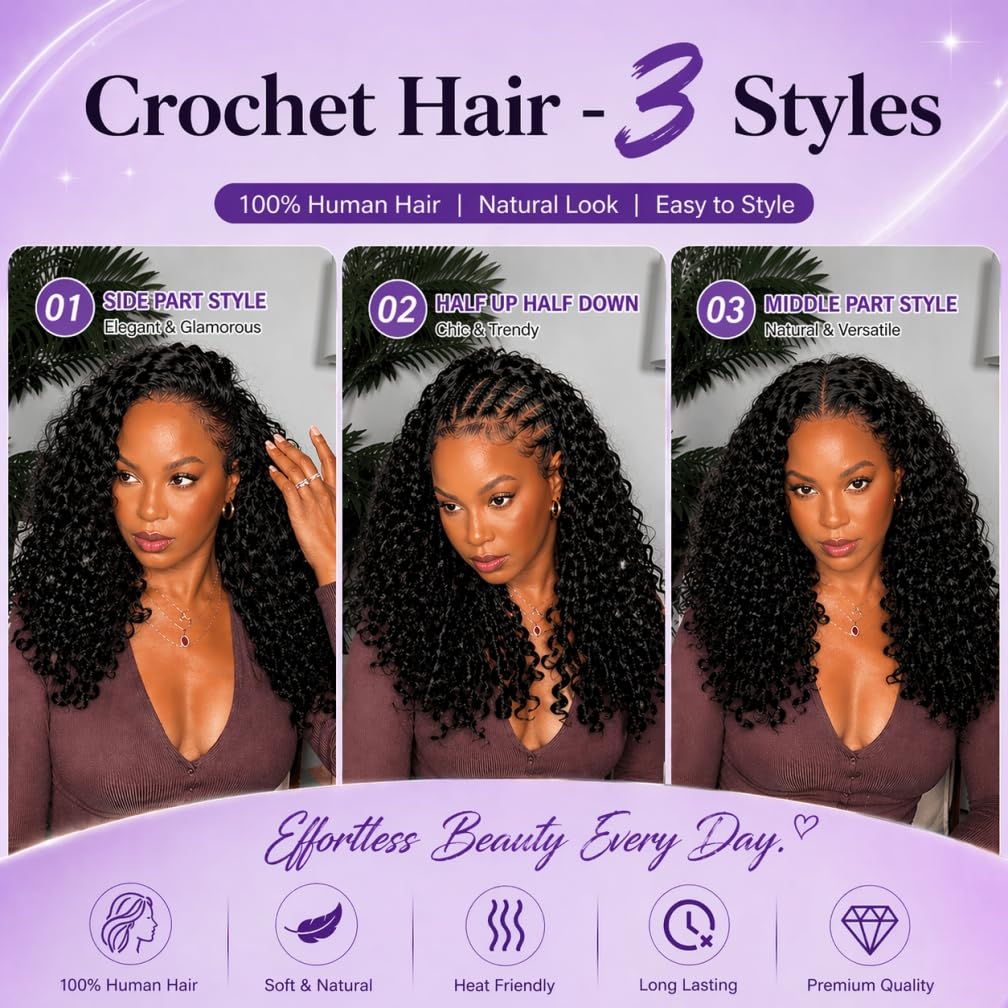 Burmese Curly Crochet Hair - 24 Inch 60g Pre-Separated Invisible Knots | Real Raw Human Hair for Black Women