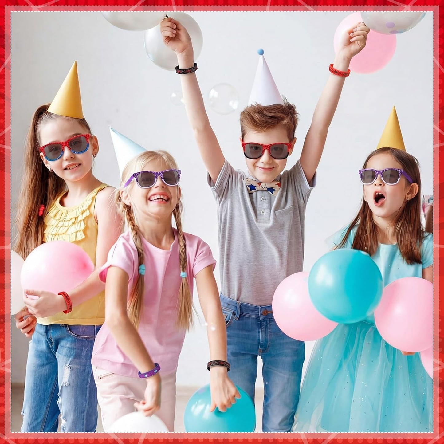 Spider Web Sunglasses - 24 Pcs Silicone Wristbands for Spider Birthday Party | Black, Red, Blue