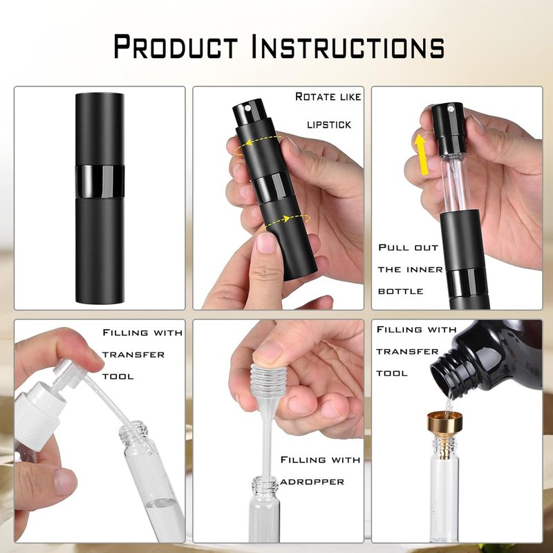 Refillable Perfume Atomizer 3 Pack - Portable Leak-Proof Travel Spray Bottles for Men & Women | Aluminum (Black, Silver, Blue)