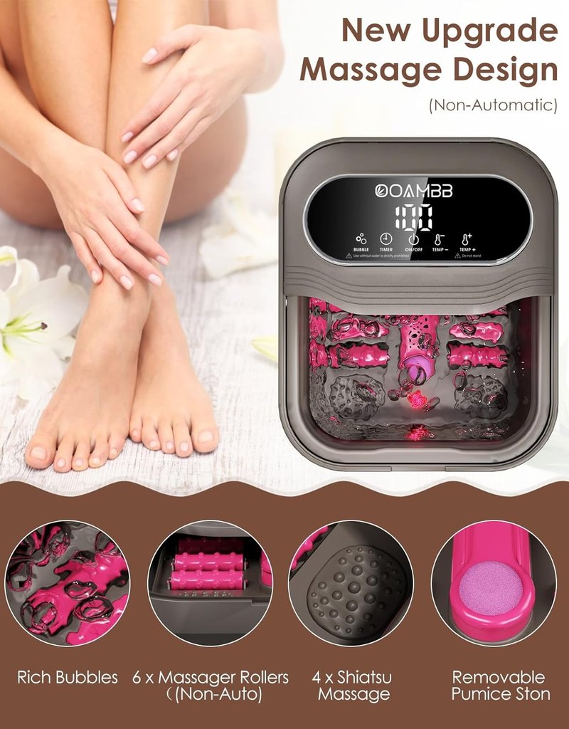 Collapsible Foot Spa - Heated Bubble Bath Massager with XL Touch Screen & Massage Rollers | Grey