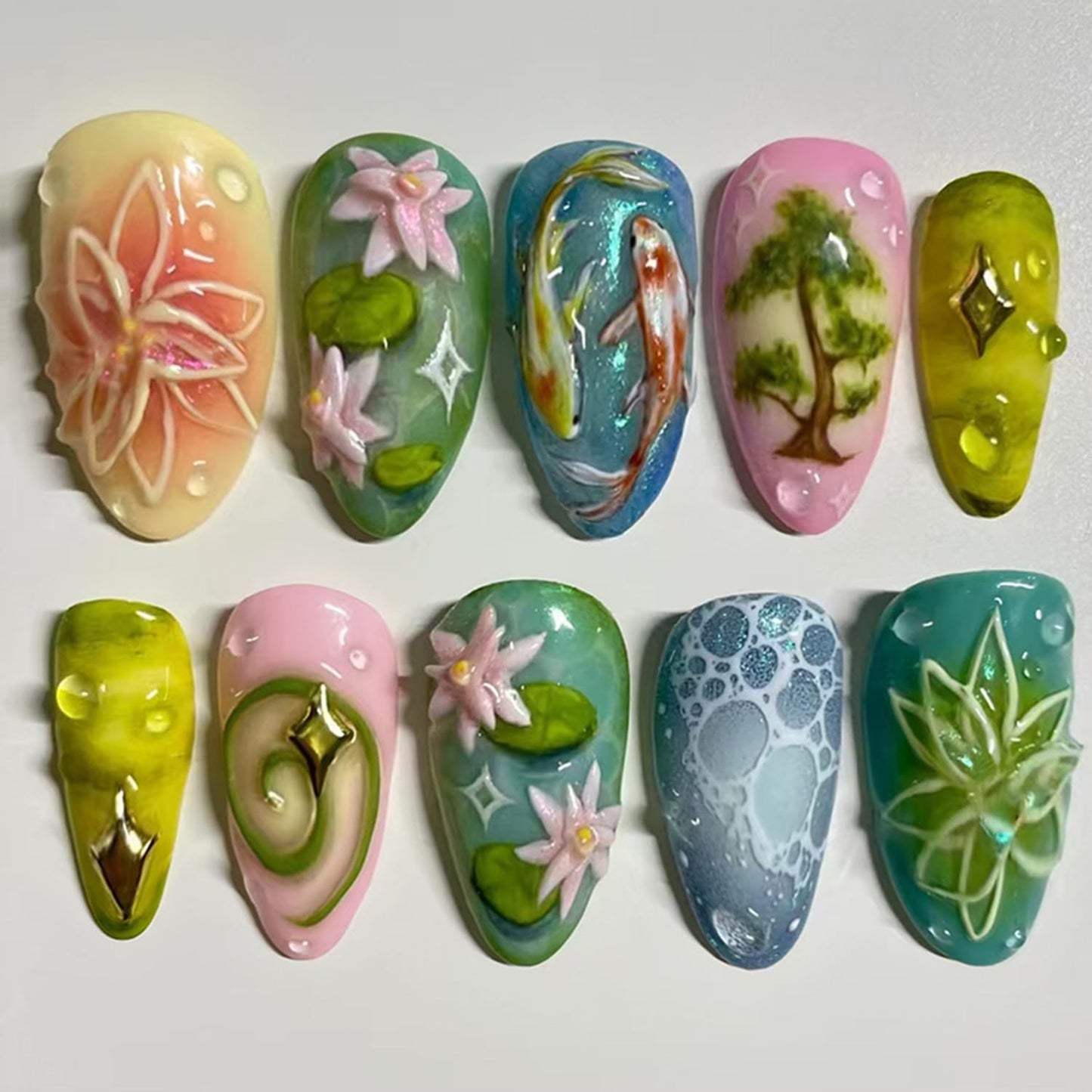 Press-On Nails - 30 Pcs Pink Flower French Tip Design | Short Almond 3D Floral Full Cover Acrylic Set