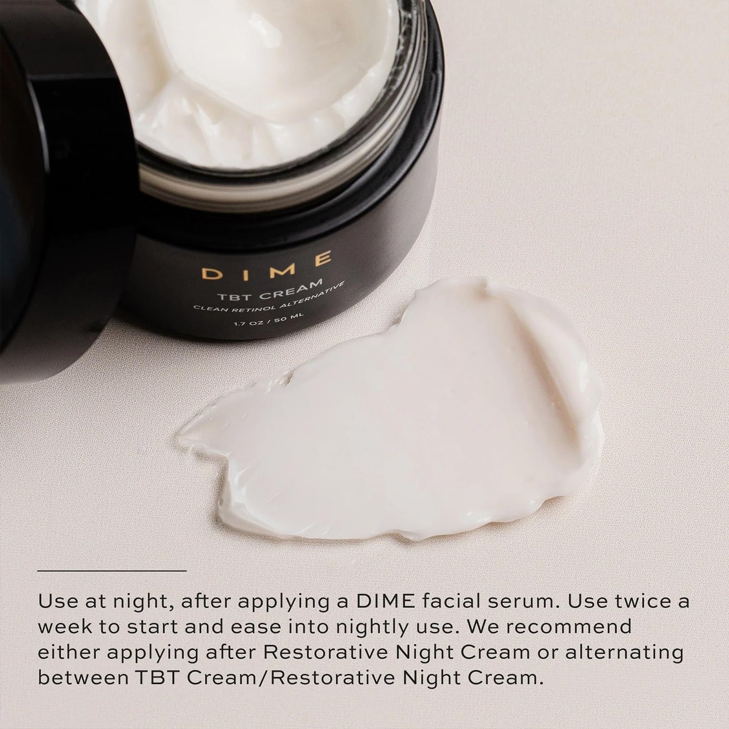 DIME Beauty TBT Cream - Anti-Wrinkle Night Cream with Bakuchiol Retinol Alternative for Fine Lines, Firming and Smoothing Face Moisturizer, Vegan, Cruelty-Free, 1.7 oz / 50 ml