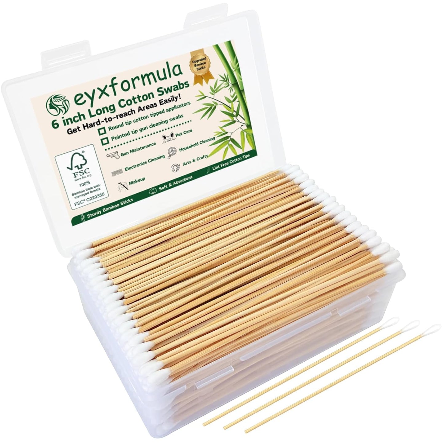 Eyxformula 500 PCS Cotton Swabs - 6 Inch Bamboo Sticks for Dog Ear Cleaning, Makeup & Crafts | Lint-Free Applicators
