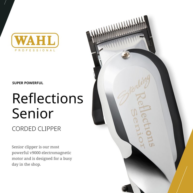 Wahl Professional Reflections Senior Clipper, V9000 Motor Corded Electric Hair Clipping Tool, Adjustable Taper Lever, Metal Housing