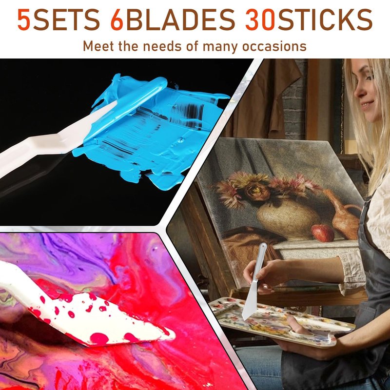 30 Pcs Paint Spatula Tools Plastic Painting Palette Knives White Art Artist Knife Tools Thin and Flexible Art Pallet Knife Palette Knife Set for Oil Acrylic Painting Color Mixing