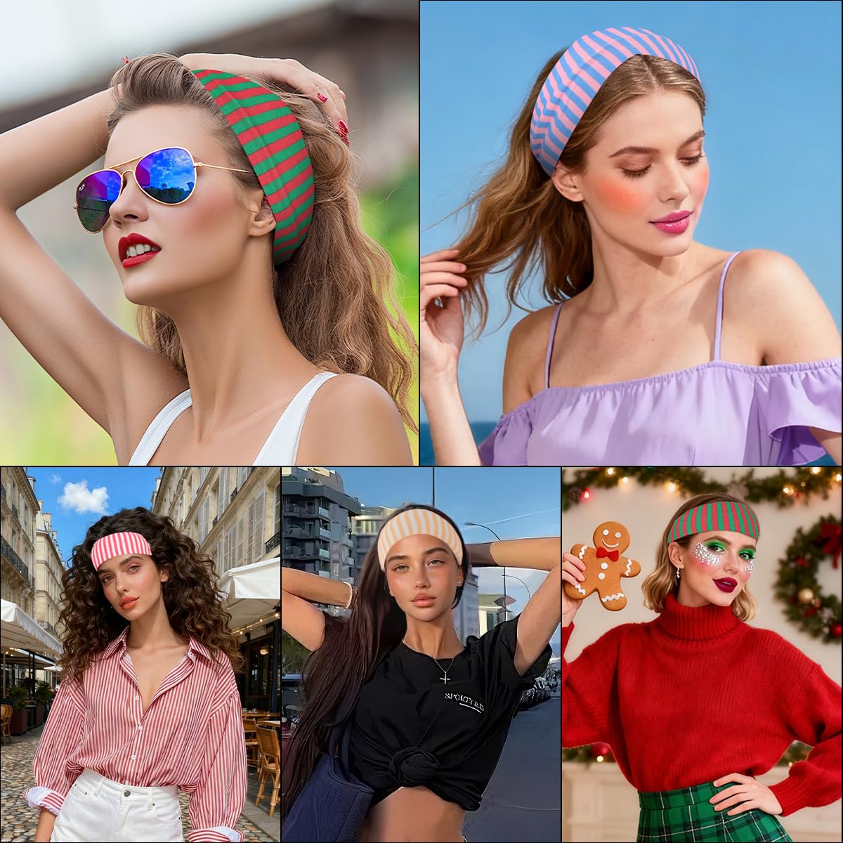 GAFATORY 6pcs Striped Headbands Stretchy Wide Headbands Non Slip Thick Hair Wraps Elastic Hair Bands Fabric Head bands for Yoga Workout Leisure