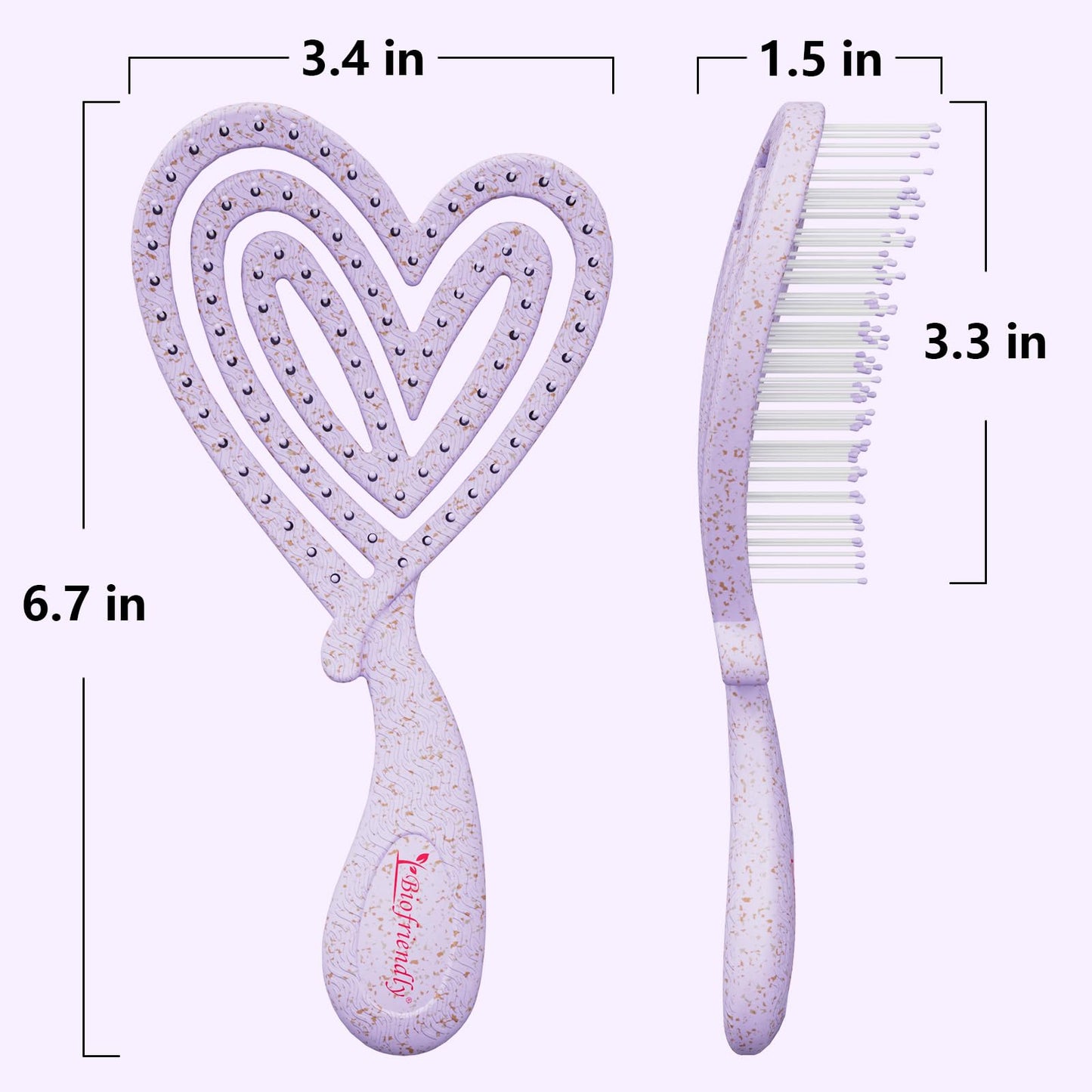 Biofriendly Mini Detangling Hair Brush for Wet & Dry Hair, Compact & Lightweight for On-the-Go Use, Gentle Flexible Bristles for Smooth Detangling, Heart-Shaped Design, Lilac Veil