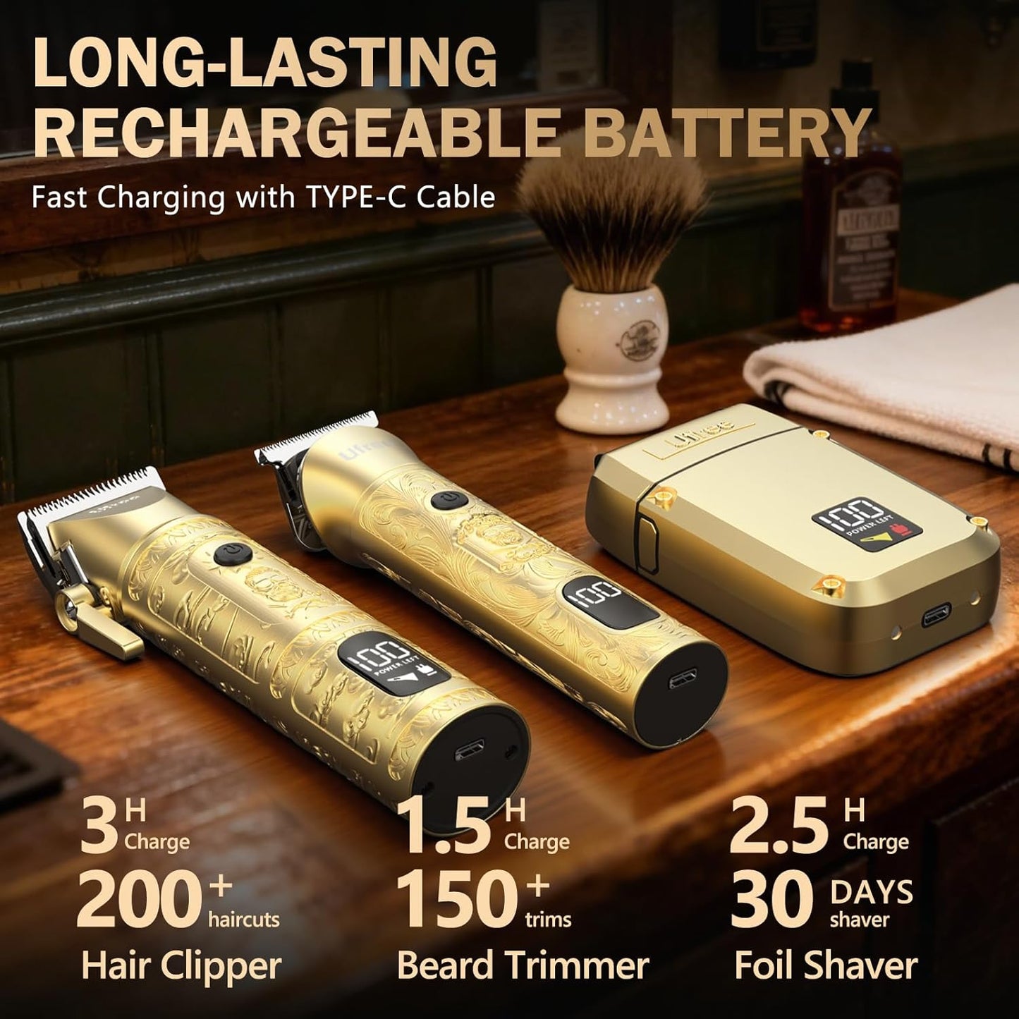 Ufree 8-In-1 Professional Hair Cutting Kit - Cordless Clippers & Trimmers Set for Men | Rechargeable Beard Trimmer & Electric Shaver
