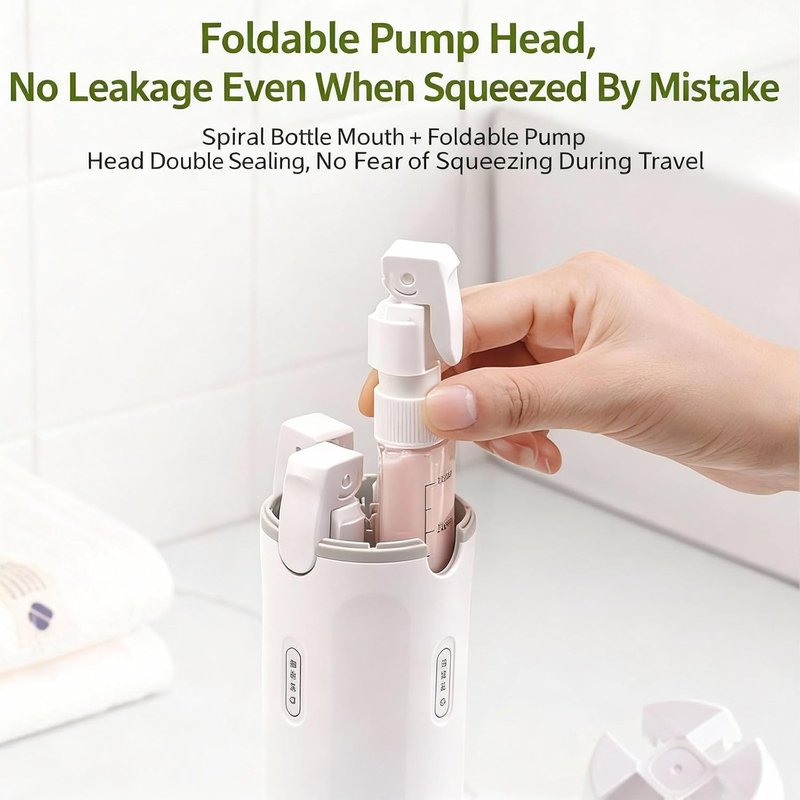 Travel Dispenser Bottle Set - 4 in 1 Refillable Leak-Proof Toiletry Bottles | Light Green, 16.5cm x 5.5cm