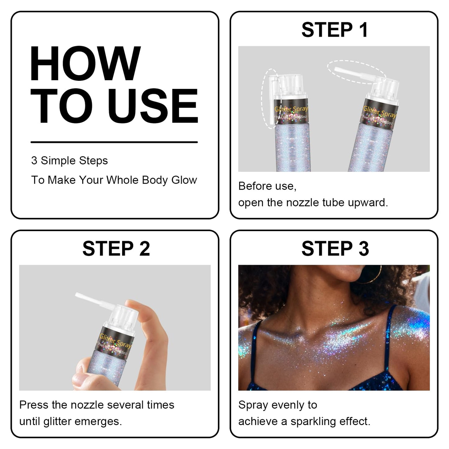 Glitter Spray, Ultra Fine Sparkle Resin Glitter Powder, Long Lasting Shimmer for Hair Body Makeup, Rave Festival Prom, DIY Crafts Clothes Accessories(Glint-Rainbow)