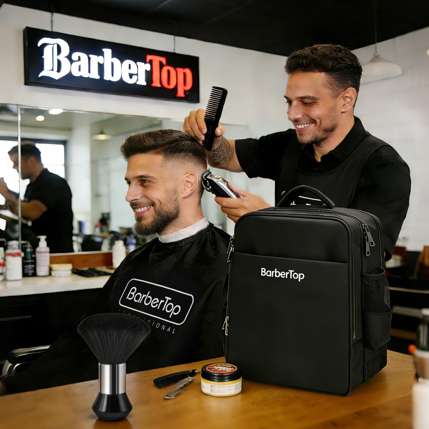 Barber Backpack for Clippers and Supplies, 17.7"x7.9"x13" Large Capacity Four-Layer Hairstylist Backpack, with General-purpose Barber Apron Cape Brush, Barber Bag for Barbershop Salon Home Use