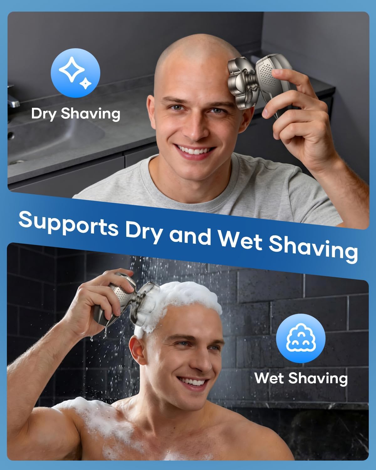 7D Head Shaver for Bald Men - 5-in-1 Waterproof Electric Razor | LED Display, Type-C Charge, Gunmetal