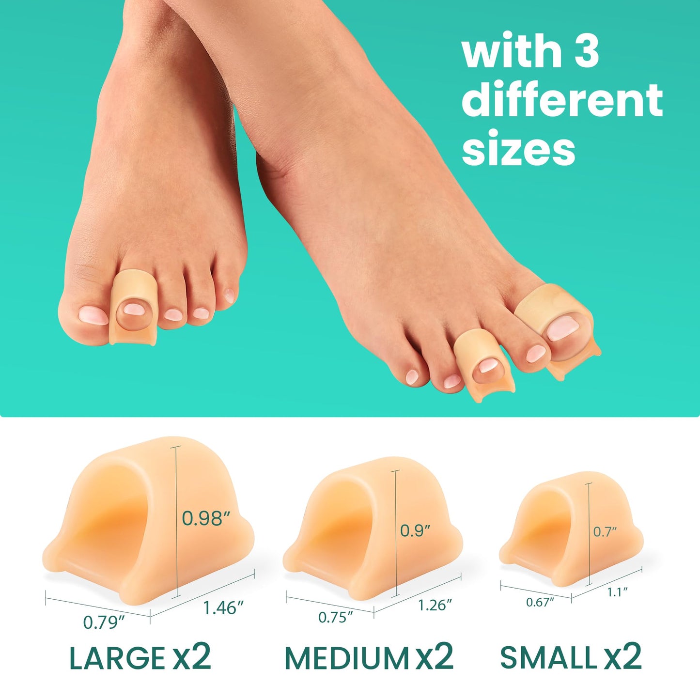 Welnove Hammertoe Corrector - 6 Pack Gel Toe Straighteners for Bent, Curled & Crooked Toes, Day & Night Comfort, Beige, Multi-Size