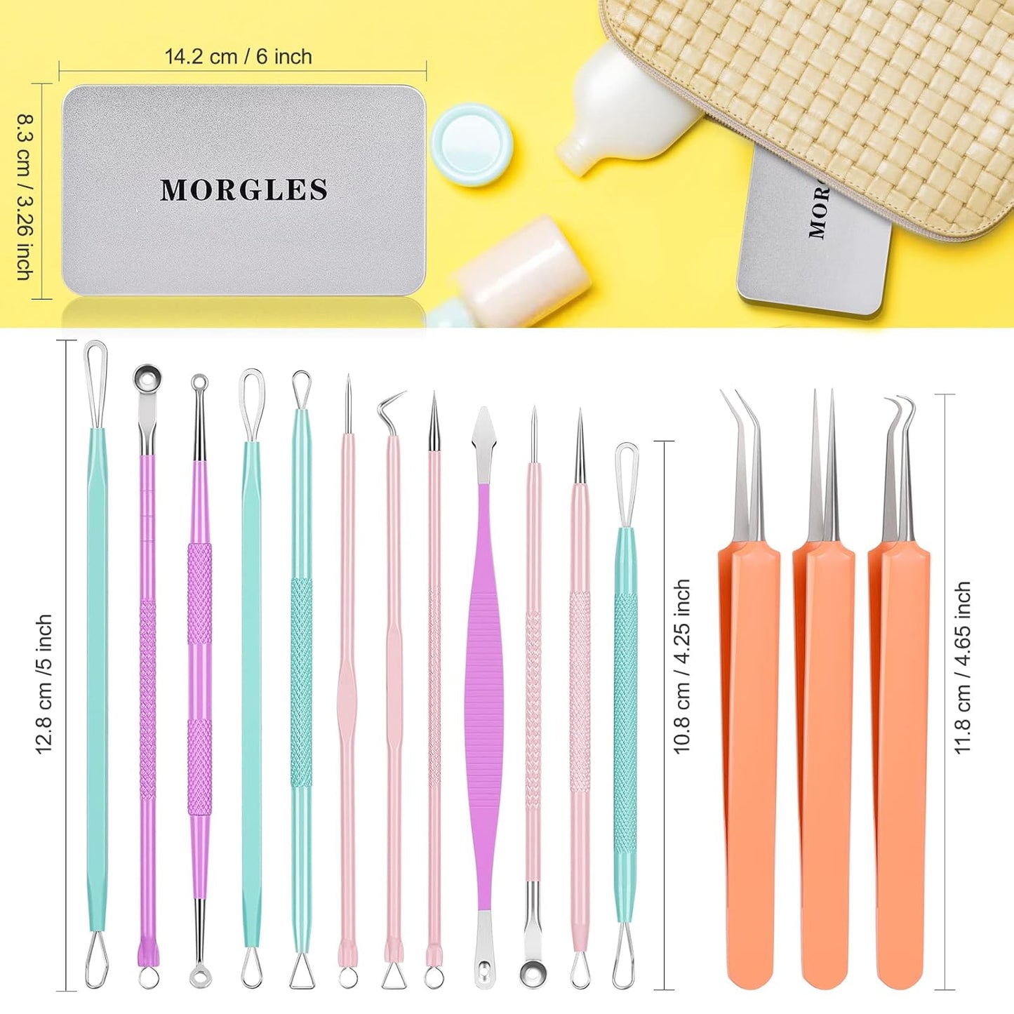 Blackhead Remover Tool Kit - 15 Pcs Comedone Extractor Set with Metal Case | Pimple Popper Tools for Blemish Removal