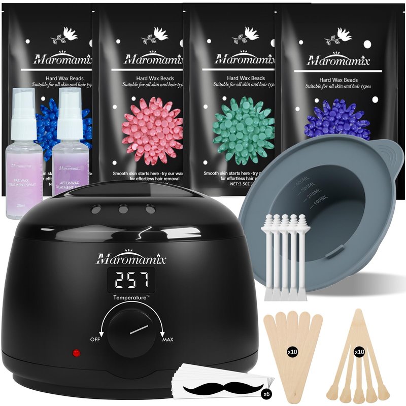 Waxing Kit -Digital Wax Warmer Machine for Hair Removal with 4 Packs of Hard Wax Beads & Silicone Pot for Full Body, Legs, Face, Eyebrows, Bikini, Brazilian at Home Waxing Kit for Women Mothers Day
