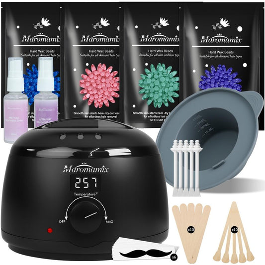 Waxing Kit -Digital Wax Warmer Machine for Hair Removal with 4 Packs of Hard Wax Beads & Silicone Pot for Full Body, Legs, Face, Eyebrows, Bikini, Brazilian at Home Waxing Kit for Women Mothers Day