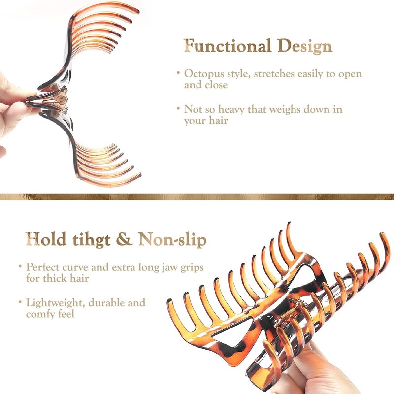Large Hair Claw Clips - 5.5” Strong Hold for Thick Hair | Shiny Finish, 4-Pack