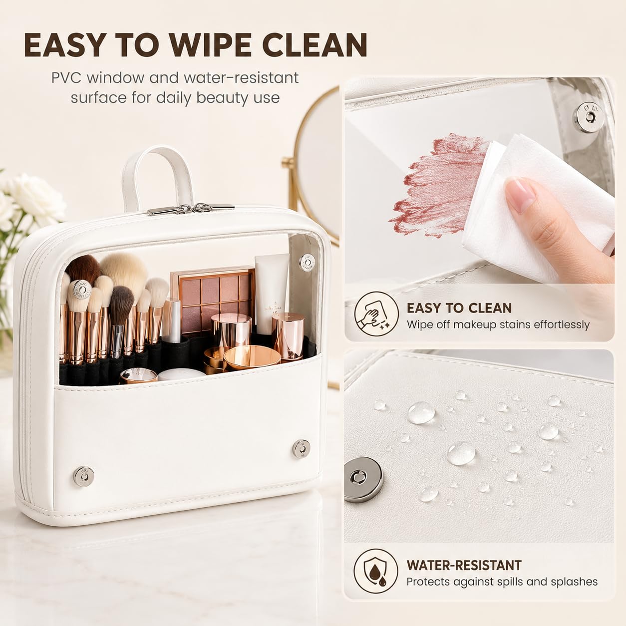 YDR Clear Makeup Brush Bag, High Capacity Stand Up Makeup Brush Holder, Travel Professional Cosmetic Brush Organizer Case, Foldable Makeup Tool Bag for Women and Artists