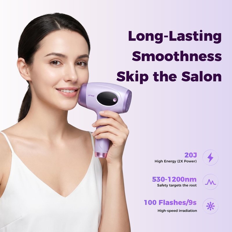 Ufree IPL Hair Removal Device, Full Body for Women Men at Home, Long-Lasting & Painless, 20J & 3 Smart Modes, 990k Flashes, Hair Remover for Armpits Legs Arms Face Bikini Line (Purple)