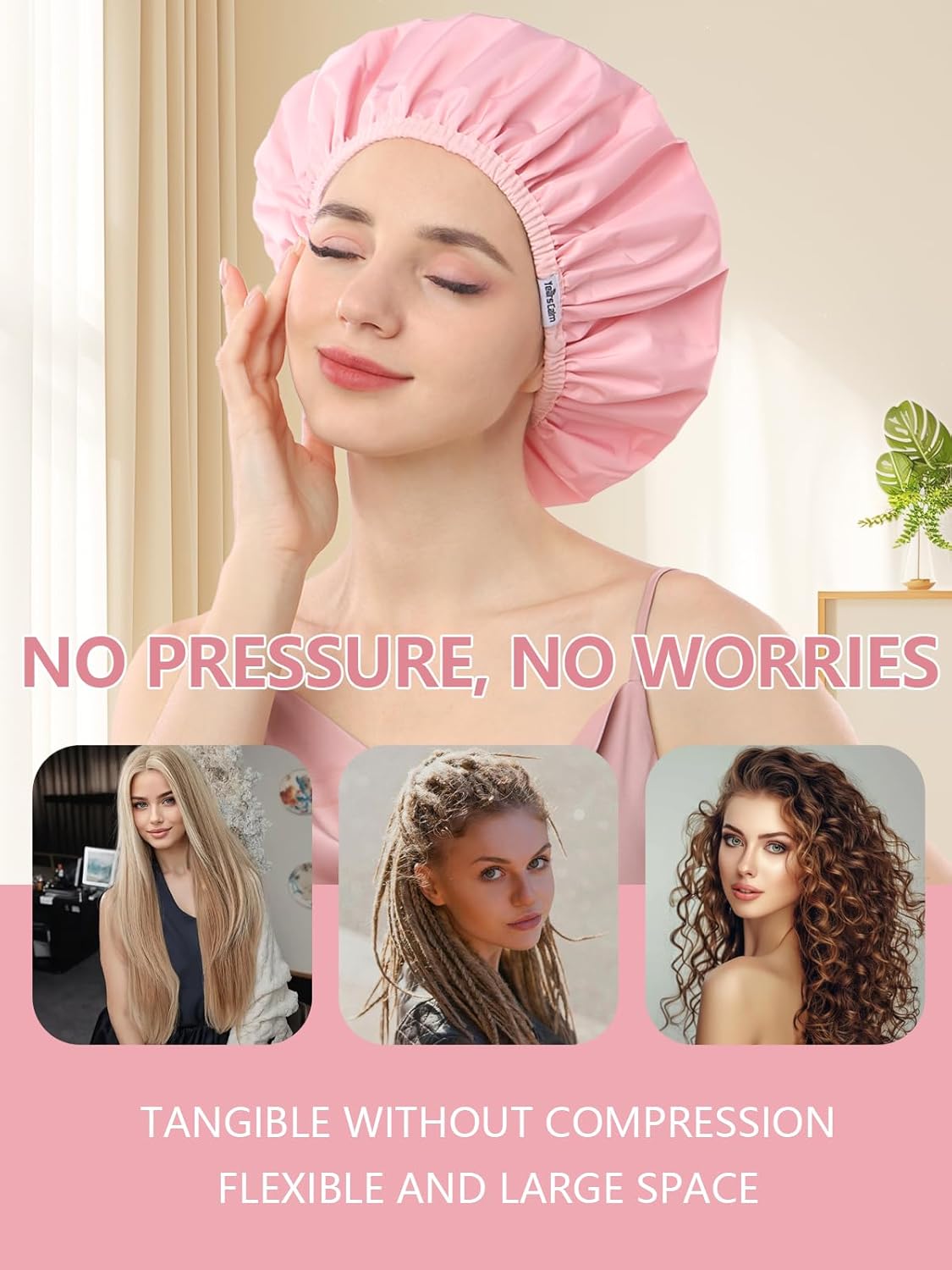Reusable Waterproof Shower Caps for Women - Double Layer, Reversible Design | Soft Elastic Keeps Hair Dry