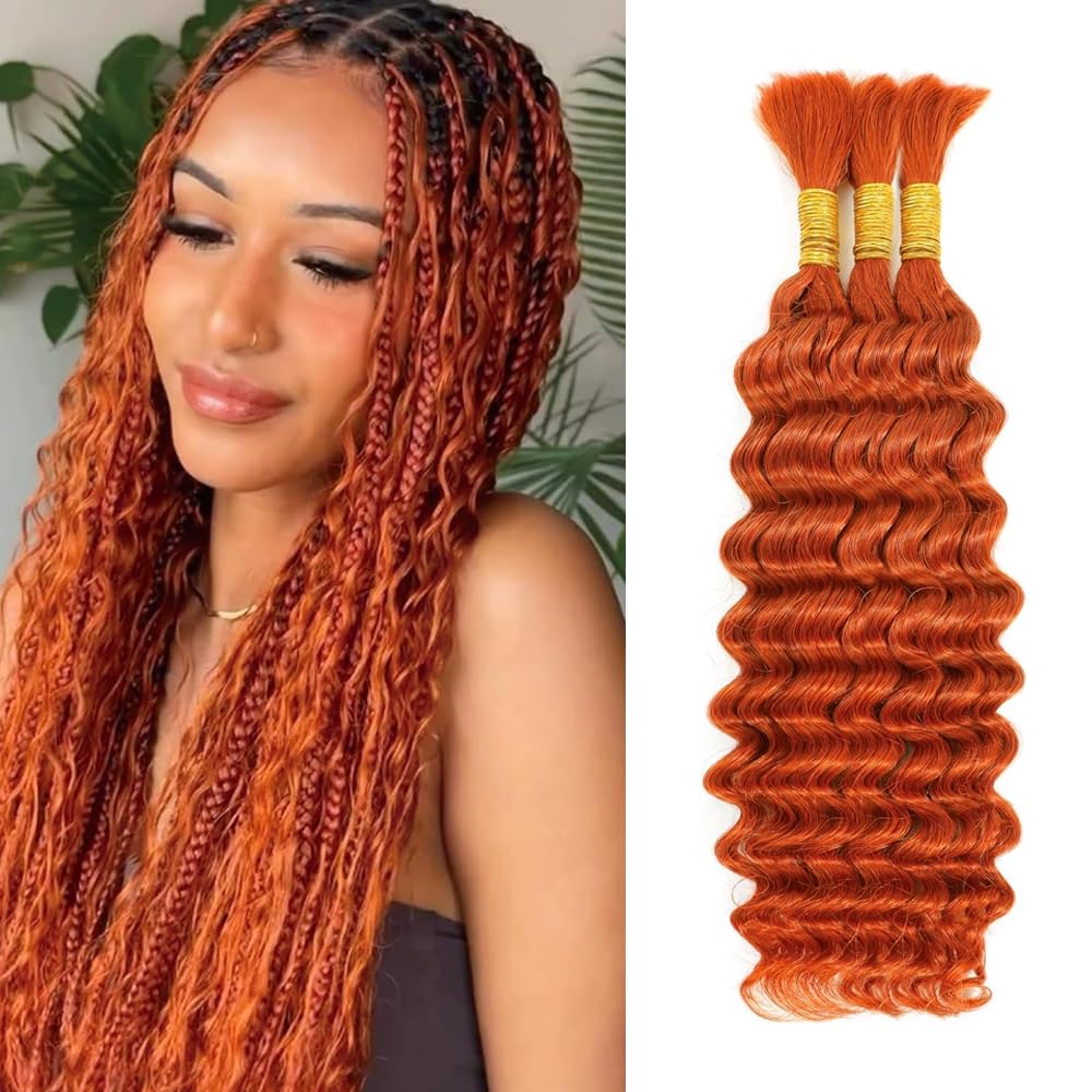 Ginger Boho Human Hair Deep Wave Boho Braids Ginger Orange Braiding Hair 14 14 inch Deep Wave Boho Braids 2 Bundles Orange Color 100g/Pack
