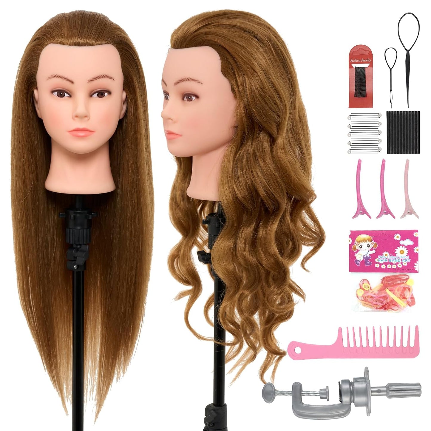 Mannequin Head - 28-Inch with 80% Real Human Hair for Hair Styling, Braiding & Curling | Blonde
