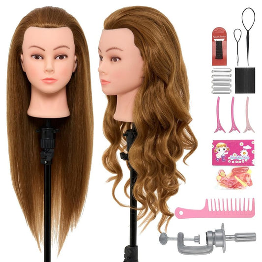 28-Inch Mannequin Head | 80% Real Human Hair for Styling, Braiding & Curling - Blonde with Table Clamp