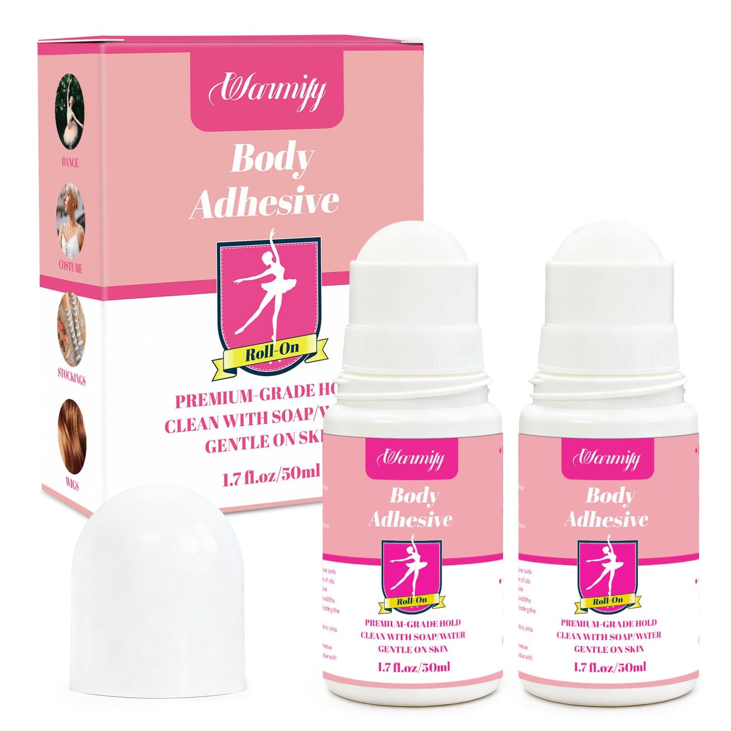 2 Pack Body Glue for Clothes Roll-On – Strong Hold Body Adhesive for Clothing & Skin, Sweat Resistant, Easy Wash-Off Fashion Glue for Socks, Bras, Wigs, Costumes & Leotards,No Residue,Gentle Formula