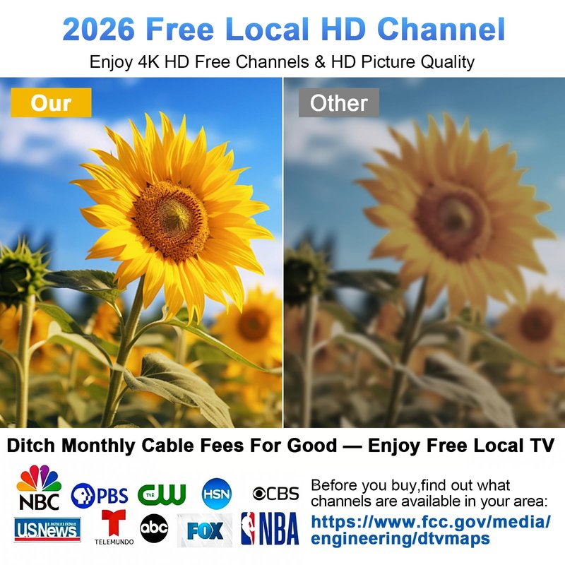 TV Antenna for HD Smart TV Indoor,1000+ Miles Range Digital Outdoor TV Antenna for Free Local Channels, Supports 8K/4K/1080P,33ft Coax Cable(Noir)
