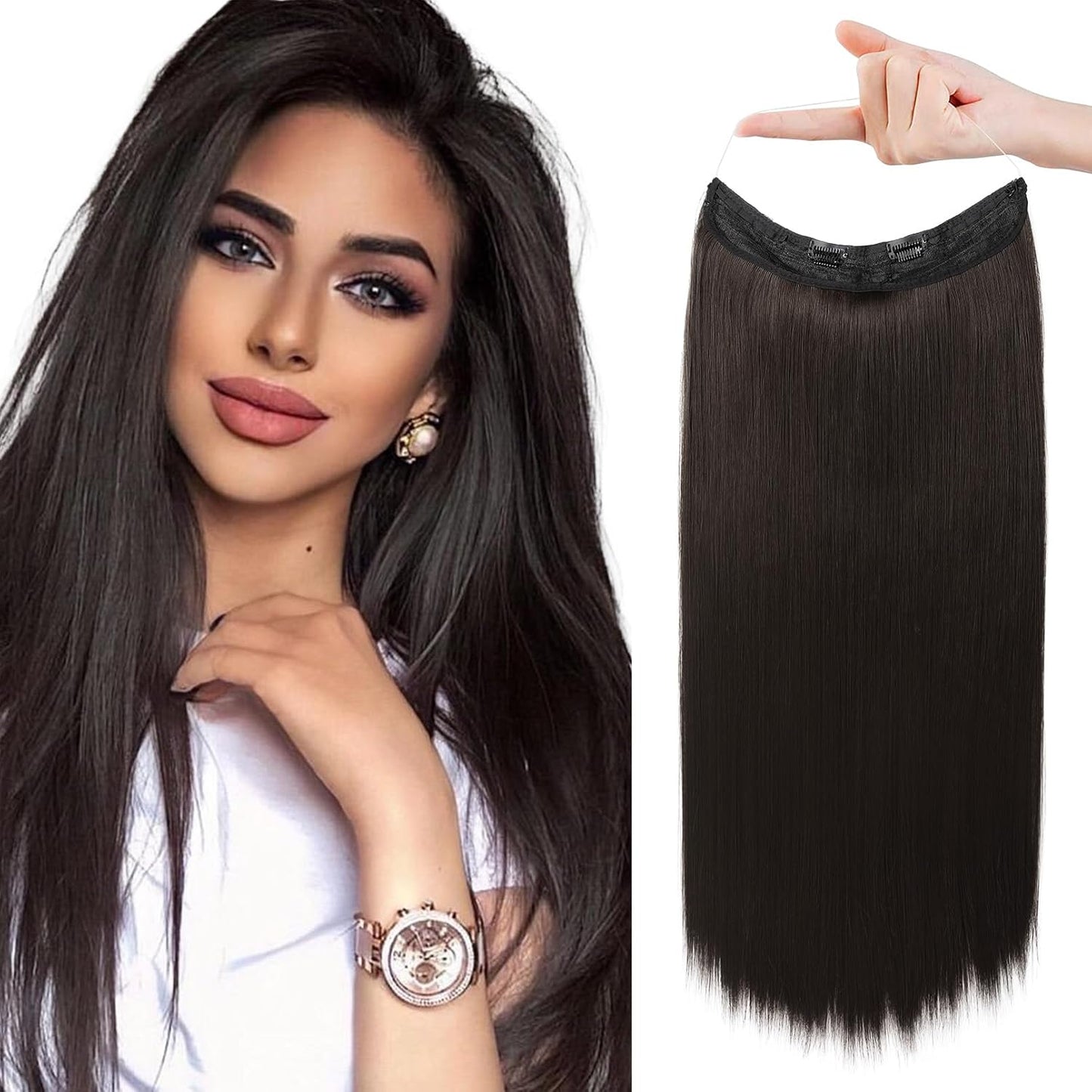 Invisible Wire Hair Extensions - Adjustable Transparent Headband | 24 Inch Dark Blonde Secret Hairpiece for Women