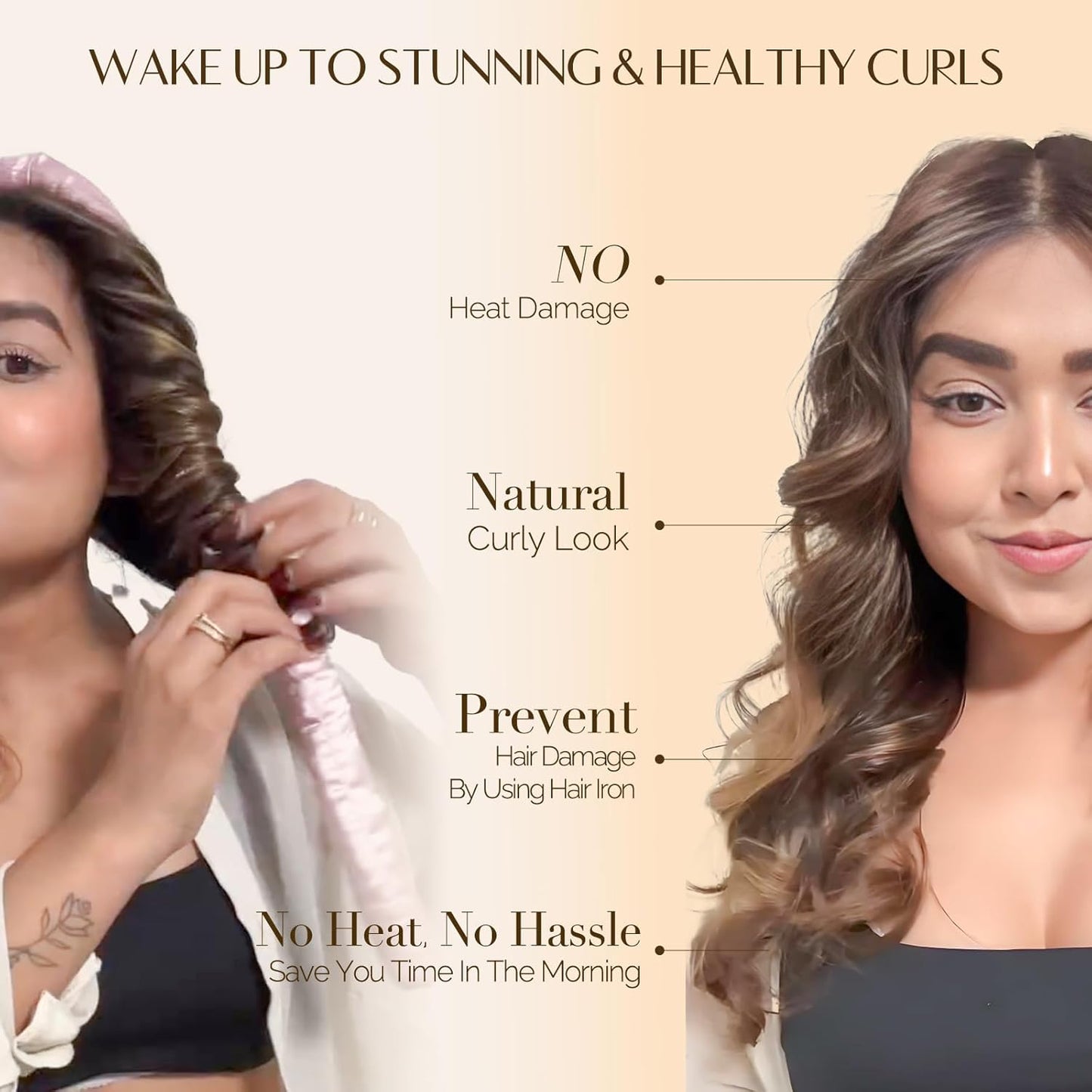 Super Soft Satin Heatless Curler Set - Overnight No Heat Curling Rods with Satin Scrunchies & Clip